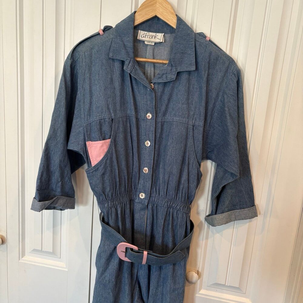 D. Frank Denim Belted‎ Jumpsuit Size 8